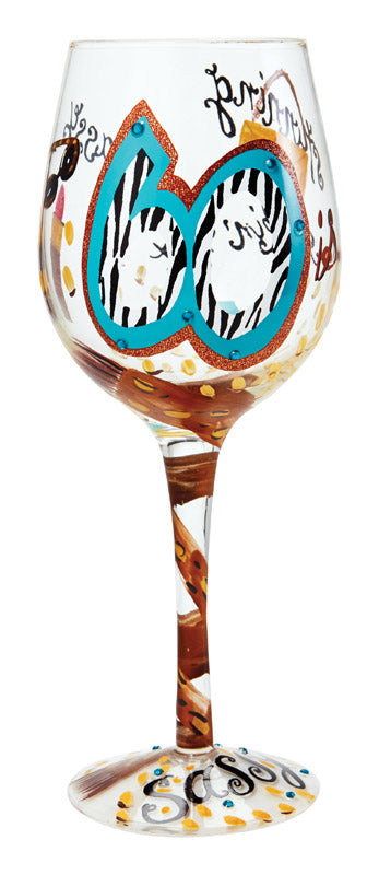 Lolita  60 Aged to Perfection  15 oz. Multicolored  Artisan Blown Glass  Wine Glass