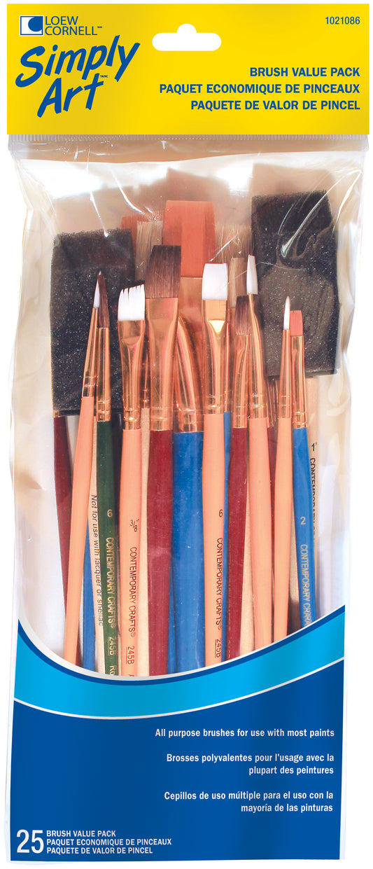 Loew-Cornell 1021086 Paint Brush Value Pack Assorted 25 Count