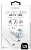 I Essentials IEN-PCC-31A1C 3.4 Amp White USB + USB-C Charger With C To C Cable