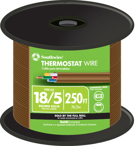 Cable para termostato de 5 hilos, calibre 18, marrón, 250 pies, 64169644 de Southwire (paquete de 250)