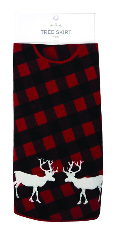 Hallmark Plaid Deer Tree Skirt Christmas Decoration Red Fabric .25 in. 1 pk (Pack of 4)