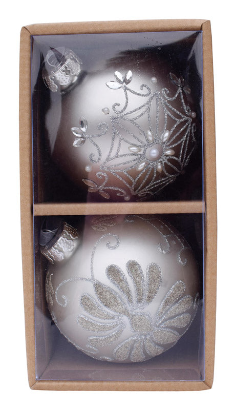 Celebrations  Decorative  Christmas Ornaments  Silver  Glass  2 pk (Pack of 2)