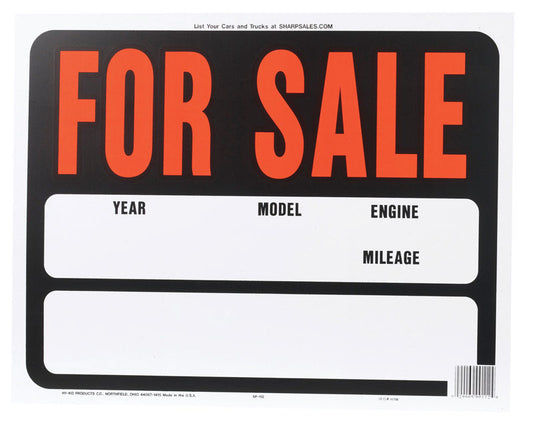 Hy-Ko English Auto for Sale Sign Plastic 15 in. H x 19 in. W (Pack of 5)