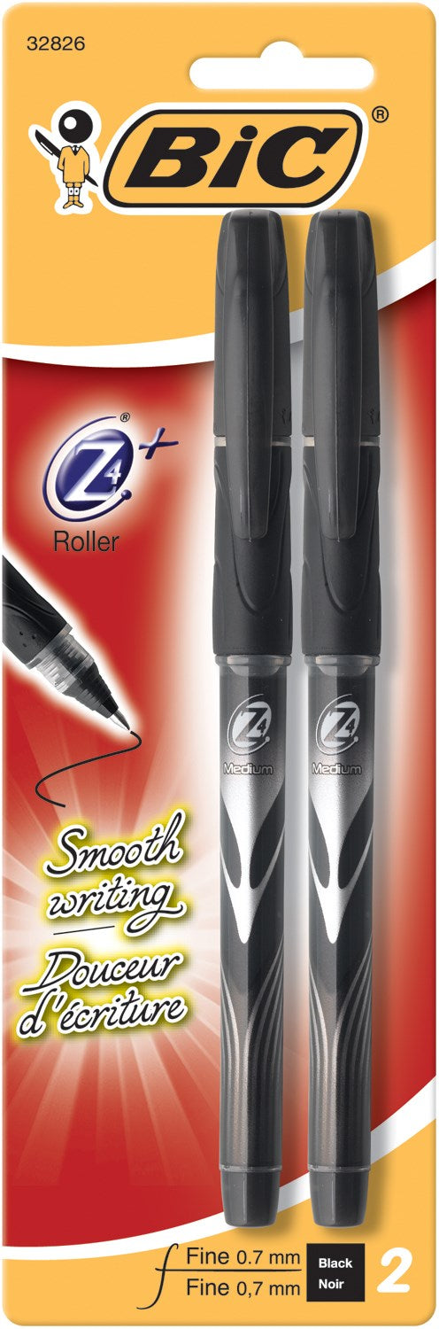 Bic Z4CP21-BLACK Black Fine Point Z4+ Roller Pen 2 Count (Pack of 6)
