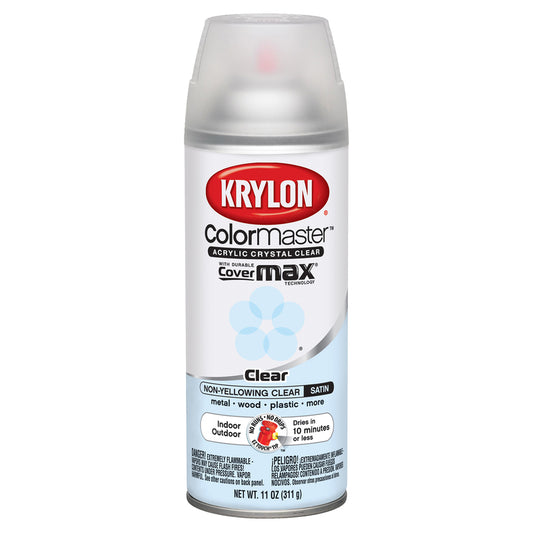 Krylon ColorMaster Satin Crystal Clear Acrylic Paint + Primer Spray 11 oz. (Pack of 6)