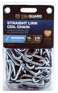 Straight Link Coil Chain, Zinc-Plated, 2/0 x 10-Ft.