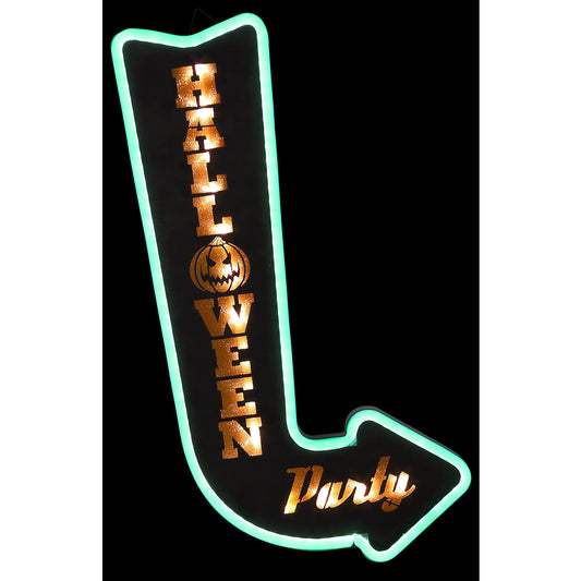 Gemmy  Metal Halloween Party Sign  Lighted Halloween Decoration  10 in. H x 13-1/2 in. W 1 pk