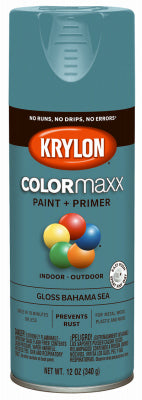 COLORmaxx Spray Paint + Primer, Gloss Bahama Sea, 12-oz. (Pack of 6)