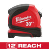 Milwaukee  30 ft. L x 1.65 in. W Compact  Tape Measure  Red  1 pk