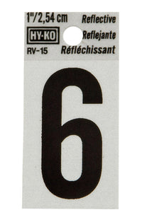 Hy-Ko 1 in. Reflective Black Vinyl Number 6 Self-Adhesive 1 pc. (Pack of 10)