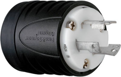 Locking Plug, Black & White, 2-Pole, 3-Wire Grounding, NEMA L6-30p, 30-Amp., 250-Volt