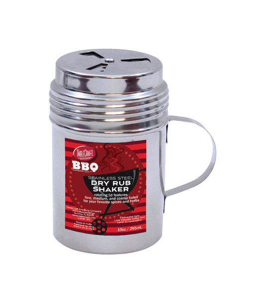 TableCraft BBQ Silver Stainless Steel Dry Rub Shaker w/Handle 10 oz