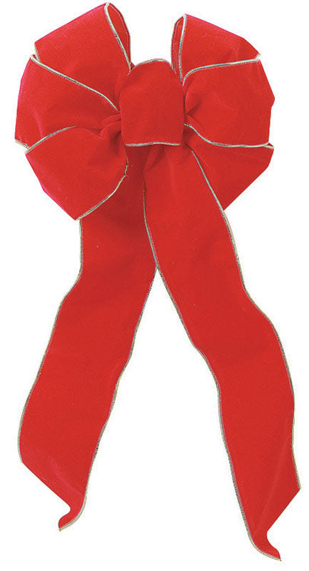Holiday Trims Velvet Bow 10" For Indoor/Outdoor Use Red (Pack of 12)