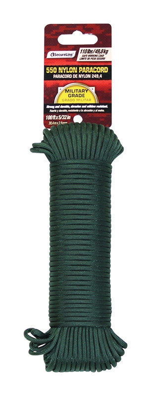 SecureLine  5/32 in. Dia. x 100 ft. L Green  Braided  Nylon  Paracord