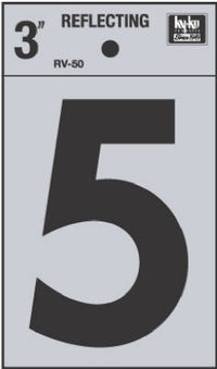 Hy-Ko 3 in. Reflective Black Vinyl Number 5 Self-Adhesive 1 pc. (Pack of 10)