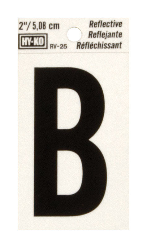 Hy-Ko 2 in. Reflective Black Vinyl Letter B Self-Adhesive 1 pc. (Pack of 10)