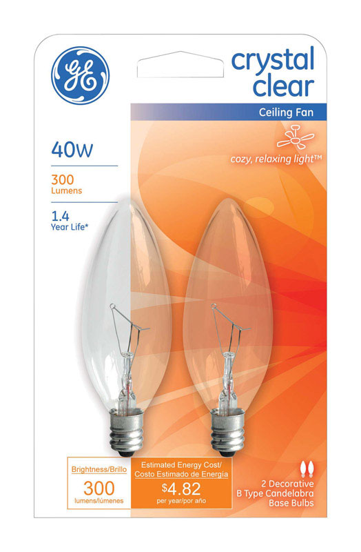 GE 40 watts B10 Decorative Incandescent Bulb E12 (Candelabra) Soft White 2 pk (Pack of 6)
