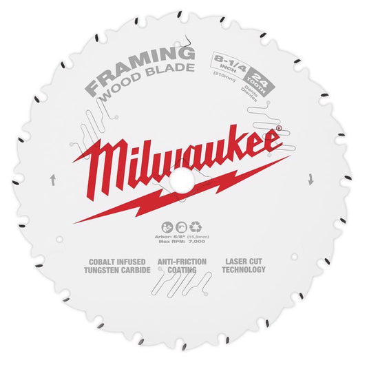 Milwaukee  8-1/4 in. Dia. x 5/8 in.  Circular Saw Blade  Tungsten Carbide  24 teeth 1 pk