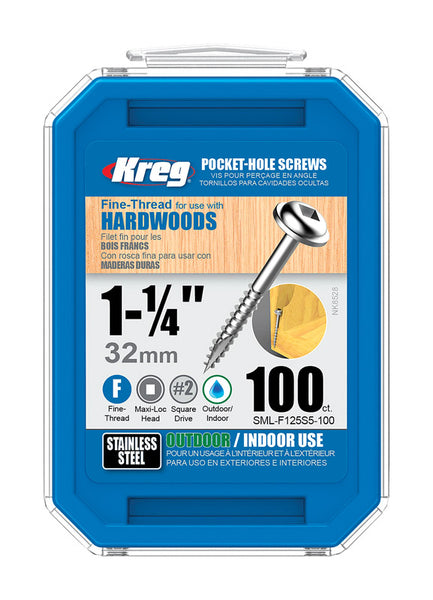 Kreg No. 8 x 1-1/4 in. L Square Pocket-Hole Screw 100 count