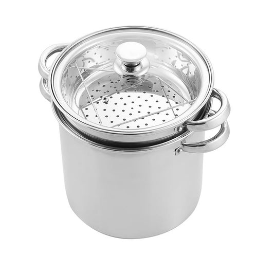 McSunley  Stainless Steel  Stock Pot With Pasta/Steamer Basket  8 qt. Silver