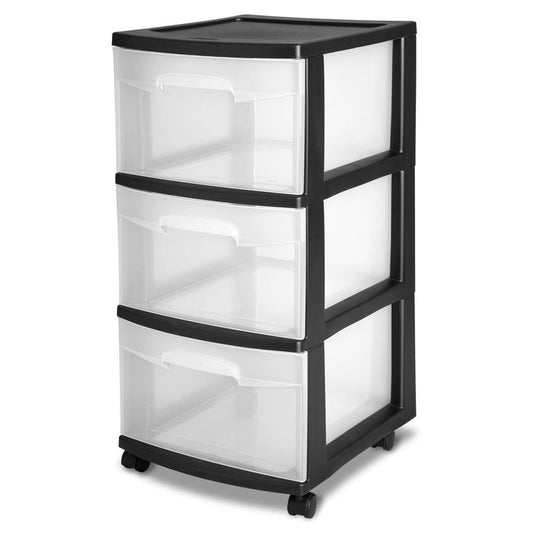 Sterilite 28309002 14.5" D X 24" H X 12.63" WBlack 3 Drawer Cart (Pack of 2)