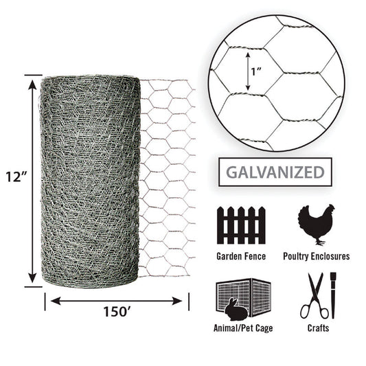 Garden Craft  12 in. H x 150 ft. L 20 Ga. Silver  Poultry Netting