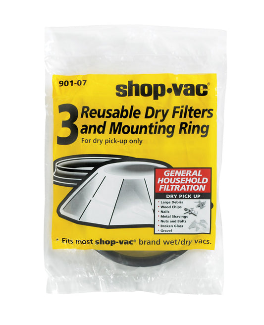 Shop-Vac 8.5 in.   L X 0.25 in.   W Wet/Dry Vac Reusable Dry Filter 3 pk
