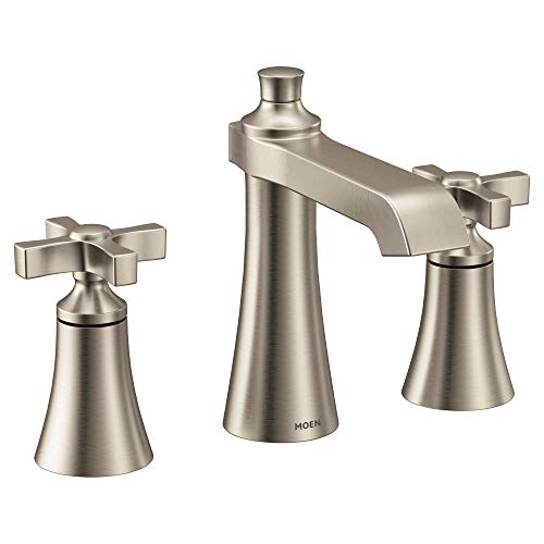 Grifo de baño de arco alto con dos manijas en níquel cepillado