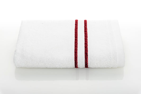 Lagoon Collection 100% Genuine Cotton Hand Towel White With Colored Lines 18X26 In (46X66 Cm) Rio Red