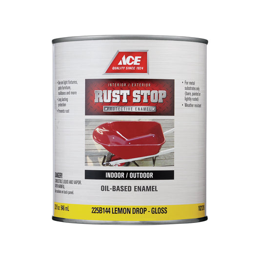 Ace Rust Stop Indoor/Outdoor Gloss Lemon Oil-Based Enamel Rust Preventative Paint 1 qt (Pack of 4)