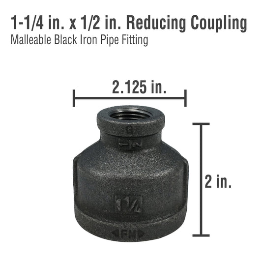 Pipe Decor  1-1/4 in. FPT   x 1/2 in. Dia. FPT  Black  Malleable Iron  Pipe Decor Reducer