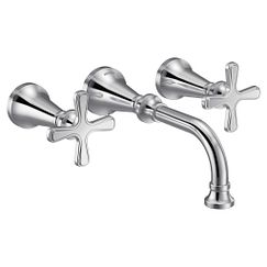 Chrome two-handle wall mount bathroom faucet