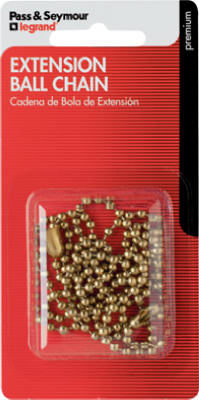 Beaded Extension Chain with End Bell & Connector, Brass Finish, 3-Ft. (Pack of 5)