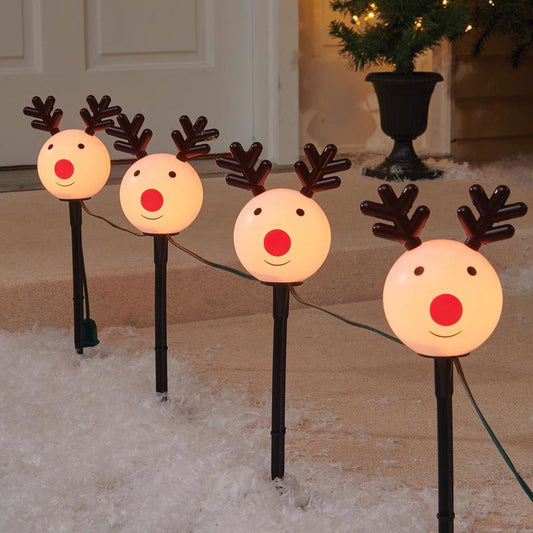 Celebrations Clear Blow Mold Reindeer Heads Incandescent Pathway Decor 24 H x 12 W in.