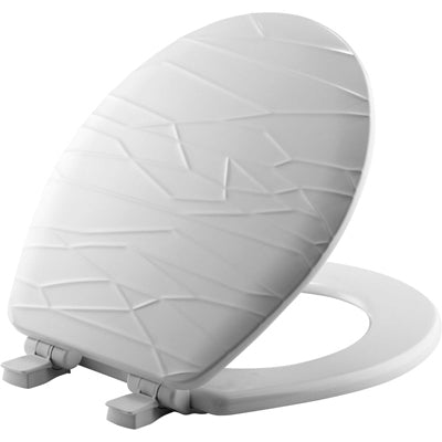 Toilet Seat, Round, White Wood, Geometric Design