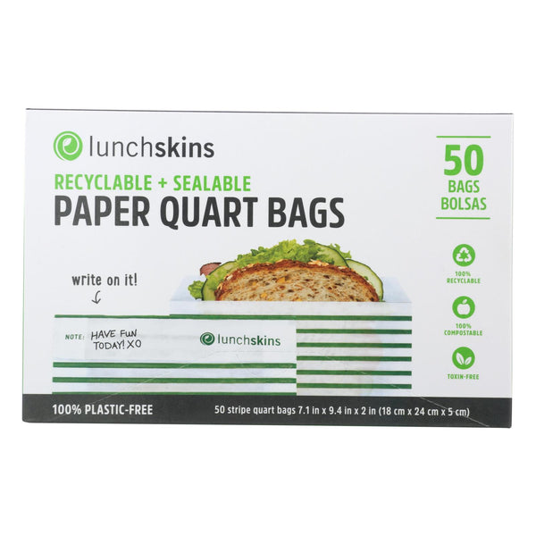 Lunchskins - Paper Sandwich Bags - Green Stripe - Case of 12 - 50 Count (Pack of 12)