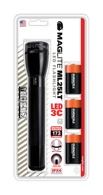 Mag-Lite Aluminum Black 173 lm. C-Battery Non-Rechargeable LED Flashlight 8-9/16 H in.