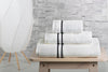 LINIM 3-Pcs Towel Set 100% Cotton White With Lines; Bath, Hand & Washcloth Gray 
