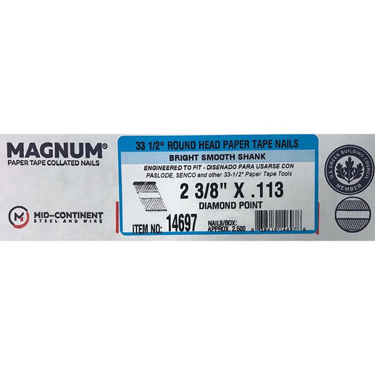 Magnum 2-3/8 in. Angled Strip Bright Nails 33-1/2 deg 2500 pk
