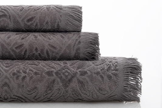 LINIM 3-Pcs Jacquard Towel Set 100% Cotton, Bath, Hand and Washcloth, Smoke Gray