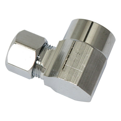 Brass Compression Angle Connector, Chrome-Plated, Lead-Free, 1/2 Sweat x 3/8-In. OD