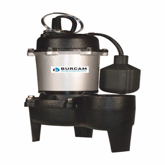 Burcam Cast Iron Tethered Float Sewage Pump 8 L ft. Cord 4A 1/2 Hp 3600 GPH 120V