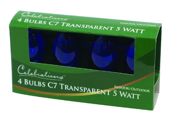 Celebrations Transparent C7 Incandescent Replacement Bulb Blue 4 lights (Pack of 10)