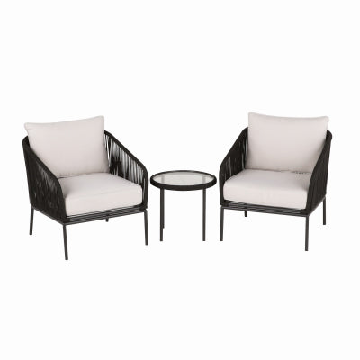 Carrabelle 3-Pc. Chat Set, 2 Chairs + Side Table, Black Steel Frame