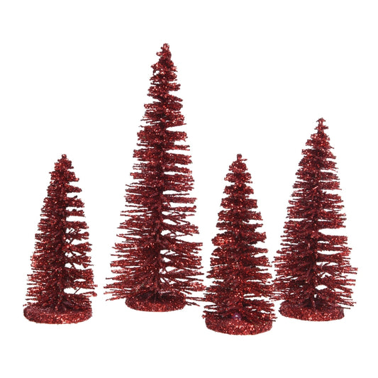 Decoris Mini Glitter Trees Christmas Decoration Red Plastic 4 pk (Pack of 12)