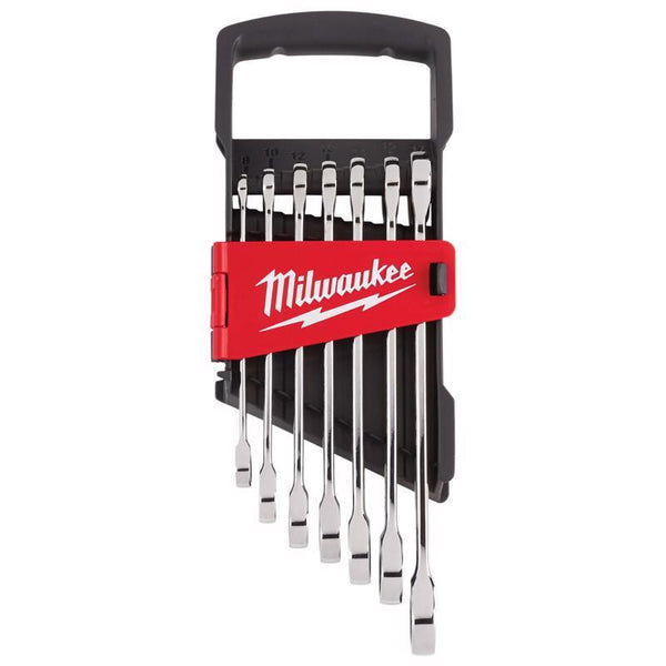 Juego de llaves combinadas de trinquete métricas Milwaukee de 12 pulgadas de largo, 7 piezas