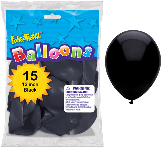 Pioneer National Latex 55175 12" Black Funsational Balloons 15 Count