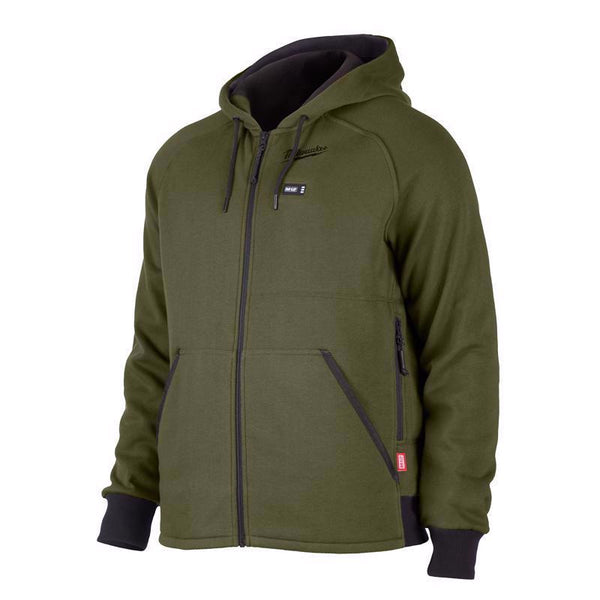 Sudadera con capucha y cremallera completa para hombre Milwaukee M12 M de manga larga y calefacción (sólo sudadera con capucha) verde