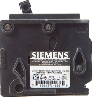 Disyuntor Siemens de 2 polos estándar de 20 amperios