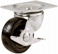 Swivel Plate Caster, Side Brake, Rubber Wheel, 3-In.